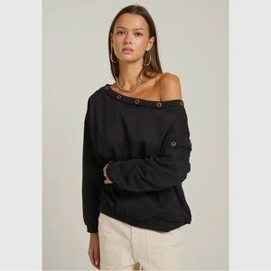 131. The Elevate, off the shoulder sweater shirt, black